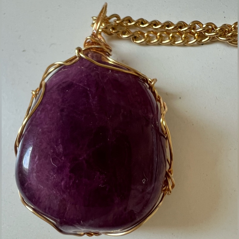 ✨ Deep Purple Fluorite Necklace • Gold Wrapped • 24" Chain ✨ - Picture 16 of 16